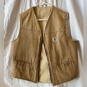 Vintage Carhartt Sherpa Fleece Lined Vest Brown Duck Canvas Work Mens Xl Tall